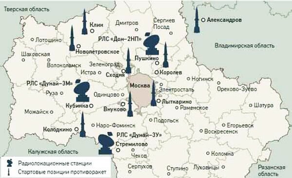 москва старая и новая - схема расположения систем противоракетной обороны Москвы