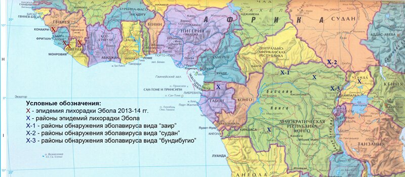 эпидемия лихорадки эбола 2013-2014 - карта
